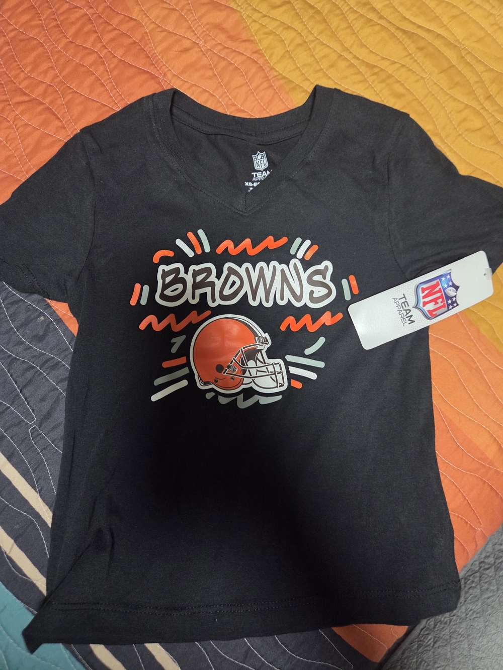 NFL Browns Black Kids Short Sleeve Tee with Orange Helmet Graphic